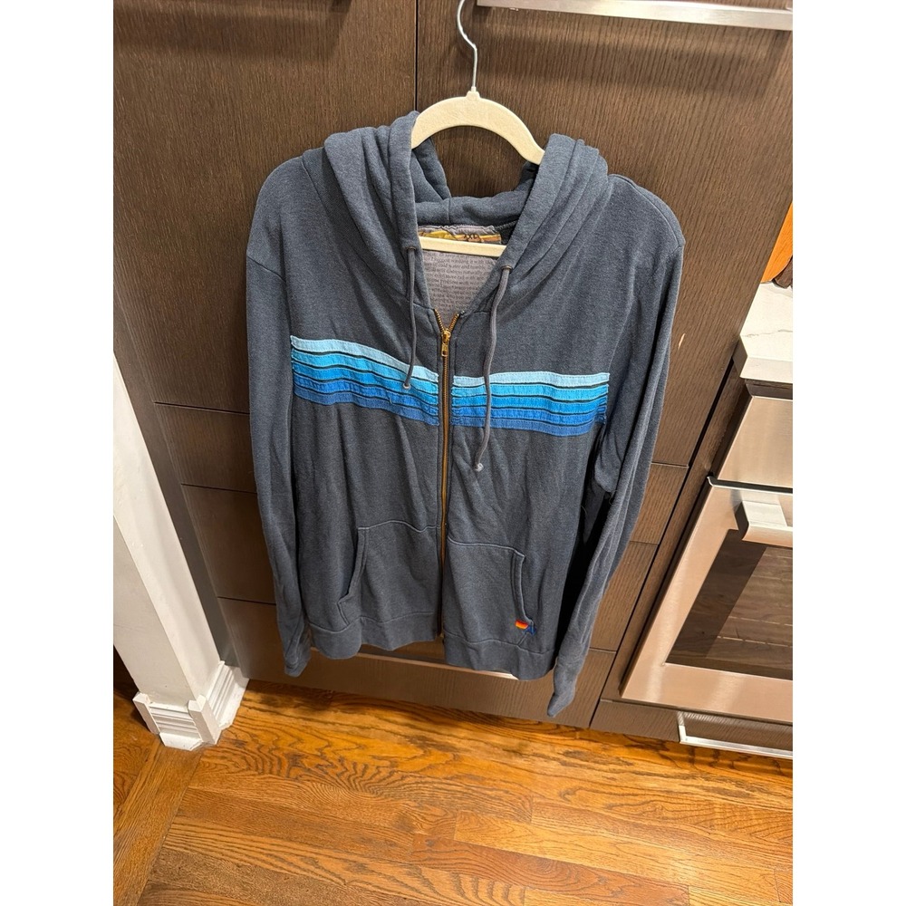 Aviator Nation 5 Stripe Zip Hoodie in charcoal and blue xxl